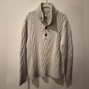 Vintage Banana Republic Men’s Merino Wool Button Mock Neck Cable Sweater XL 2007